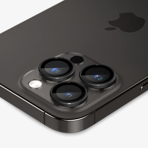 AGL05205 - iPhone 14 Pro / 14 Pro Max Optik Pro Lens Protector in black showing the device